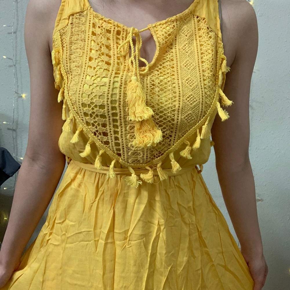 Yellow Crochet Lace Top Tassel Sundress